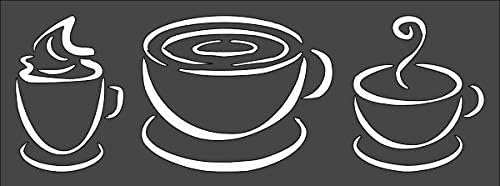 Coffee Cups Reusable Stencil - 3x8 Inches, Arts and Crafts Material for Scrapbooking, Airbrush reusable Mylar wall painting stencil
