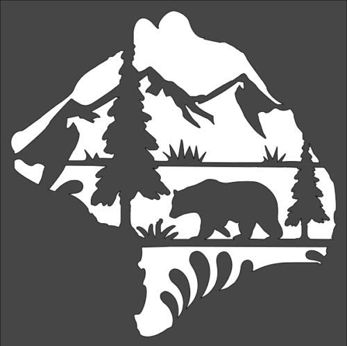 Stencil Bear Scene Mountains Forest Nature, Plastic Reusable, 8 x 8 inch reusable Mylar wall painting stencil