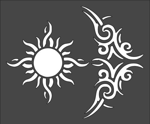 Stencil Tribal Sun, Plastic Reusable, 5 x 6 inch reusable Mylar wall painting stencil