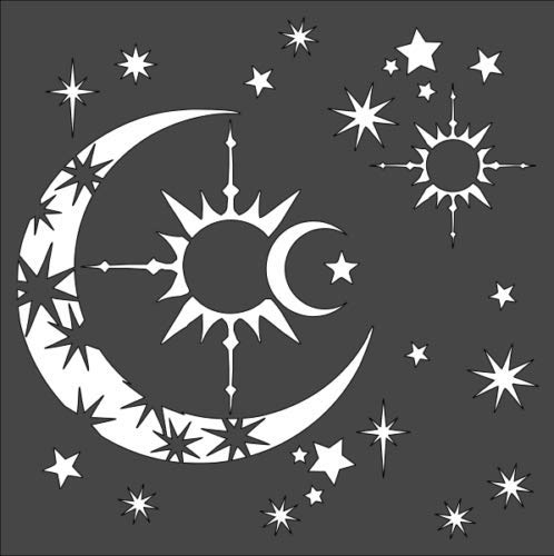 Stencil Different Stars Moon Month Space Starry Sky, Plastic Reusable, 8 x 8 inch reusable Mylar wall painting stencil