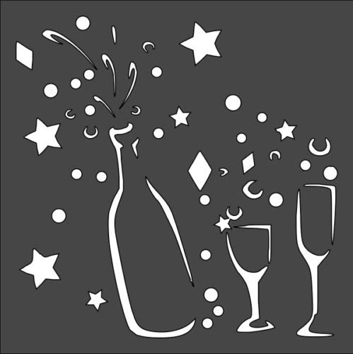 Stencil Fireworks Bottle Glass Holiday, Plastic Reusable, 5.5 x 5.5 inch reusable Mylar wall painting stencil