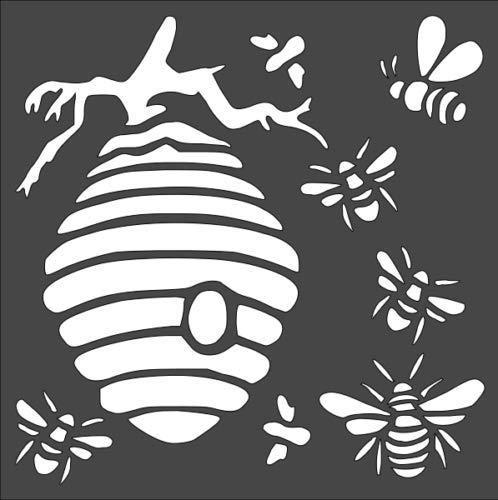 Stencil Beehive Tree Branch Bees, Plastic Reusable, 8 x 8 inch reusable Mylar wall painting stencil
