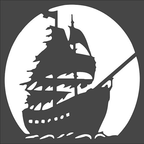 Stencil Pirate Ship Full Moon, Plastic Reusable, 8 x 8 Inch reusable Mylar wall painting stencil