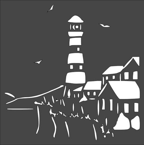 Stencil City Lighthouse Seagulls, Plastic Reusable, 8 x 8 inch reusable Mylar wall painting stencil