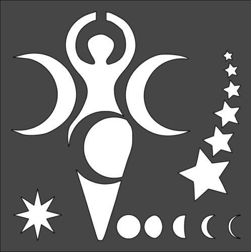 Stencil Wiccan Goddess Stars Month, Plastic Reusable, 5.5 x 5.5 inch reusable Mylar wall painting stencil