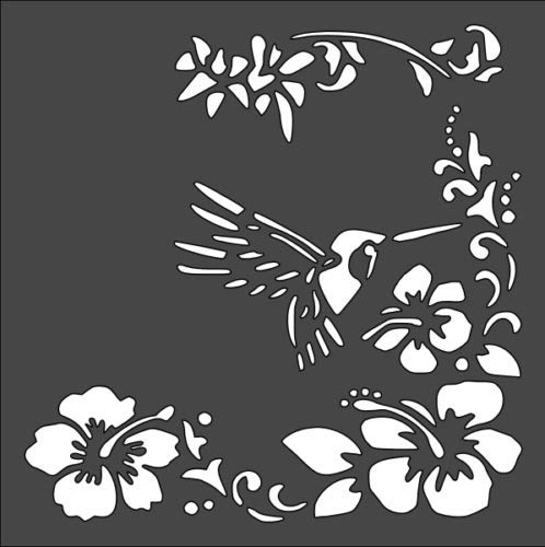 Stencil Hummingbird Bird Design Flowers, Plastic Reusable, 5.5 x 5.5 inch reusable Mylar wall painting stencil
