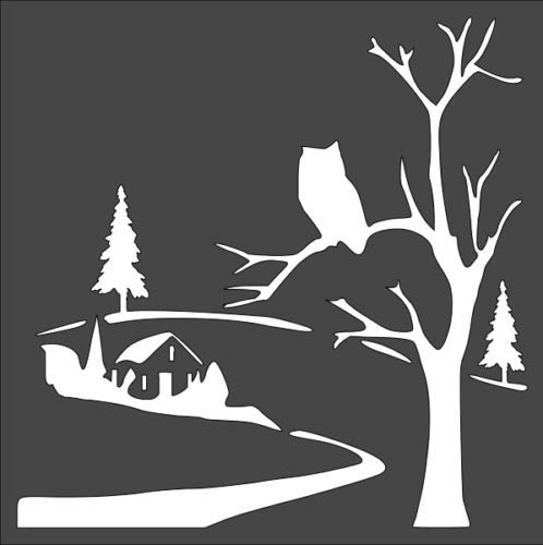 Stencil Village owl, Plastic Reusable, 8 x 8 inch reusable Mylar wall painting stencil