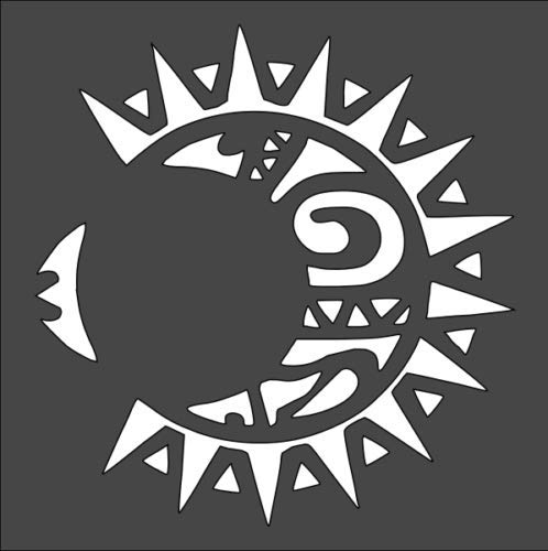 Stencil Totem Moon Sun Pattern, Plastic Reusable, 5.5 x 5.5 inch reusable Mylar wall painting stencil