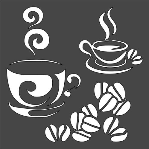 Stencil Coffee, Plastic Reusable, 5.5 x 5.5 inch reusable Mylar wall painting stencil