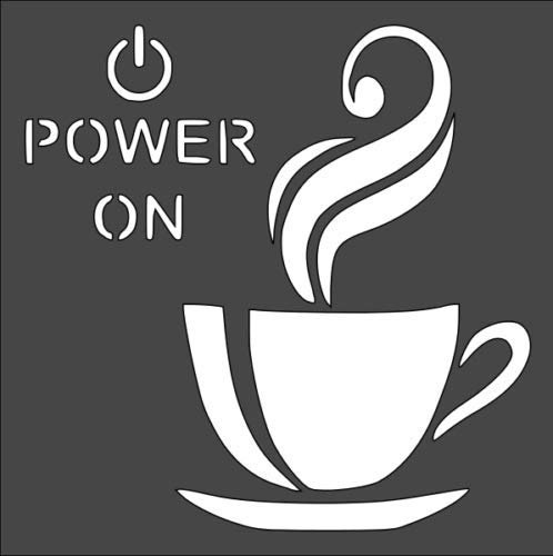 Stencil Cup of hot Coffee Power on, Plastic Reusable, 5.5 x 5.5 inch reusable Mylar wall painting stencil