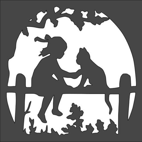 Stencil Girl and Kitten, Plastic Reusable, 5.5 x 5.5 inch reusable Mylar wall painting stencil