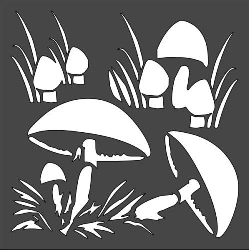 Stencil Mushrooms. Grass, Plastic Reusable, 5.5 x 5.5 inch reusable Mylar wall painting stencil