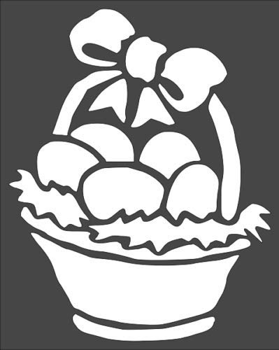 Stencil Basket with Chicken Eggs Easter, Plastic Reusable, 8 x 10 inch reusable Mylar wall painting stencil
