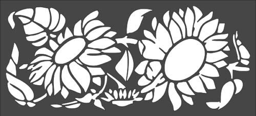Stencil Two Sunflowers, Plastic Reusable, 5 x 11 inch reusable Mylar wall painting stencil