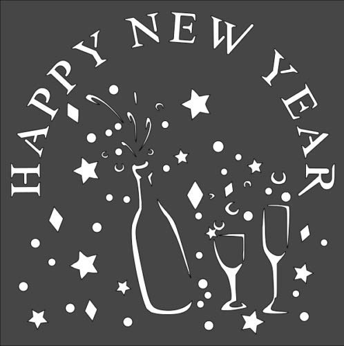 Stencil Happy New Year Salute Champagne Wine Glasses, Plastic Reusable, 8 x 10 in reusable Mylar wall painting stencil