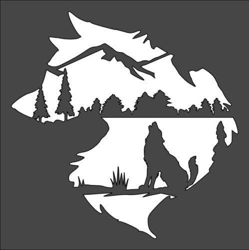 Stencil Wolf Mountains Forest Nature, Plastic Reusable, 5.5 x 5.5 inch reusable Mylar wall painting stencil