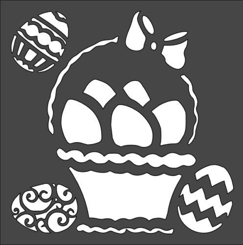 Stencil Easter Basket Design, Plastic Reusable, 5.5 x 5.5 inch reusable Mylar wall painting stencil