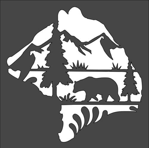 Stencil Bear Tree Mountains Grass Nature, Plastic Reusable, 5 x 5 Inch reusable Mylar wall painting stencil