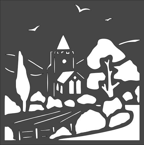 Stencil Church Village, Plastic Reusable, 8 x 8 inch reusable Mylar wall painting stencil