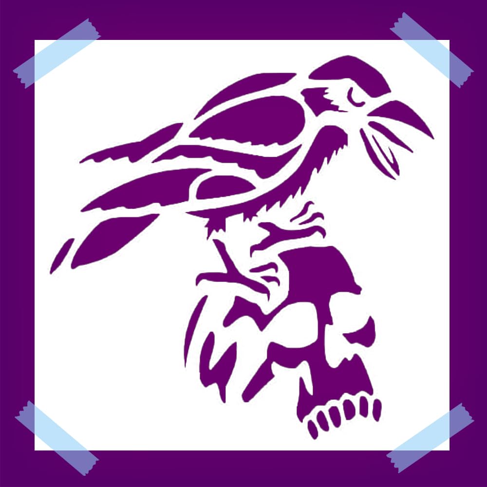 Raven on The Skull Stencil for Painting, Reusable Mylar Plastic, 5.5 x 5.5 inches reusable Mylar wall painting stencil