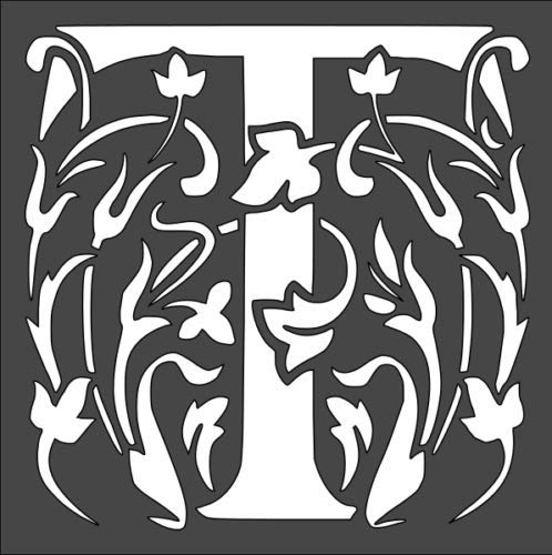 Stencil Letter Initial T Design, Plastic Reusable, 5.5 x 5.5 inch reusable Mylar wall painting stencil