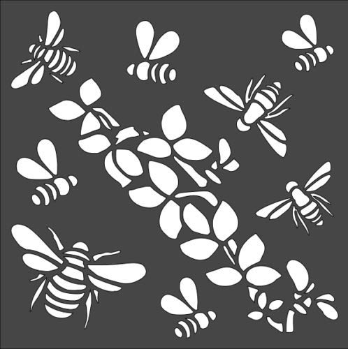 Stencil Flowers Bees, Plastic Reusable, 8 x 8 inch reusable Mylar wall painting stencil
