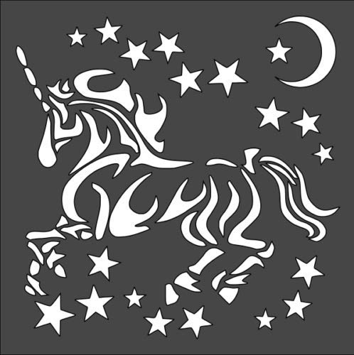 Stencil Unicorn Stars Moon, Plastic Reusable, 5.5 x 5.5 inch reusable Mylar wall painting stencil