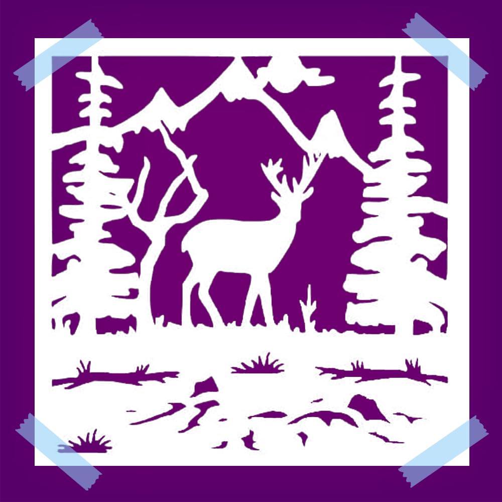 Deer in Forest Stencil for Painting – 5.5 x 5.5 Inches, Reusable Mylar Plastic, Ideal for Wood reusable Mylar wall painting stencil