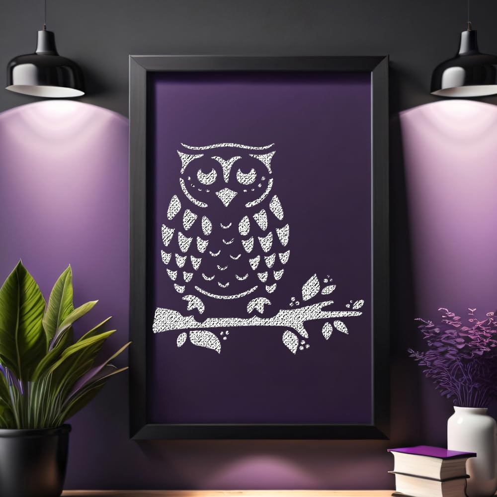 Owl on a Branch Stencil for Painting, Reusable Mylar Plastic, 5.5 x 5.5 Inches, DIY Craft & stencil photo 2