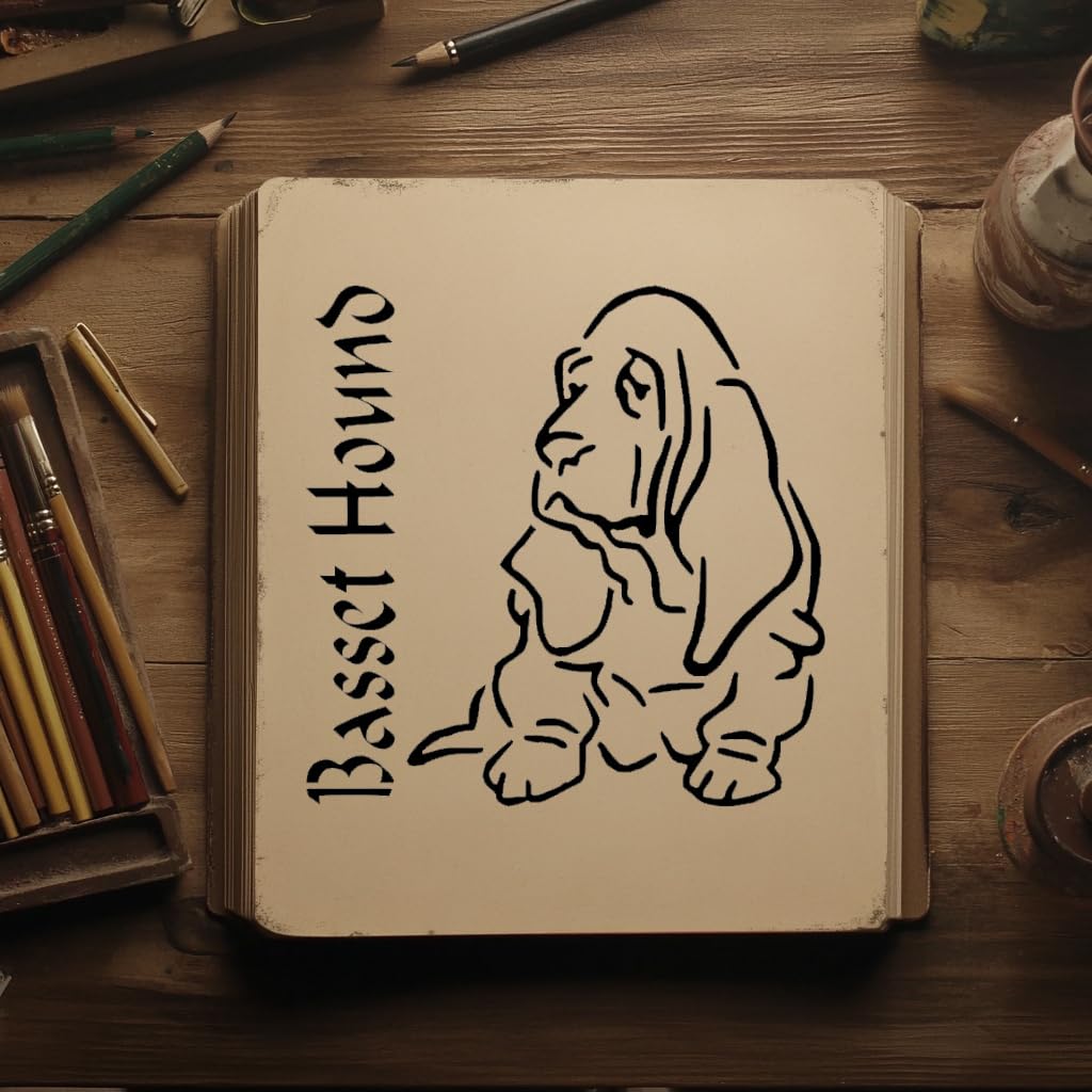 Basset Hound Dog Sign Stencil for Painting Plastic Reusable 5.5" x 5.5", Airbrush, Scrapbooking stencil photo 5