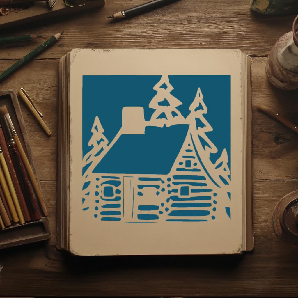 Shed in a Woods Stencil for Painting, Plastic Reusable 5.5x5.5 inch stencil photo 3