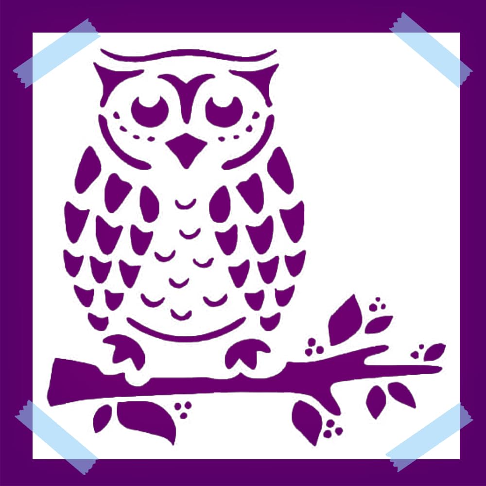Owl on a Branch Stencil for Painting, Reusable Mylar Plastic, 5.5 x 5.5 Inches, DIY Craft & reusable Mylar wall painting stencil