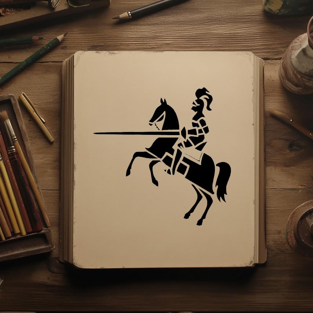 Stencil Brave Knight, Plastic Reusable 5.5" L x 5.5" W Ideal for DIY Crafts, Scrapbooking stencil photo 3