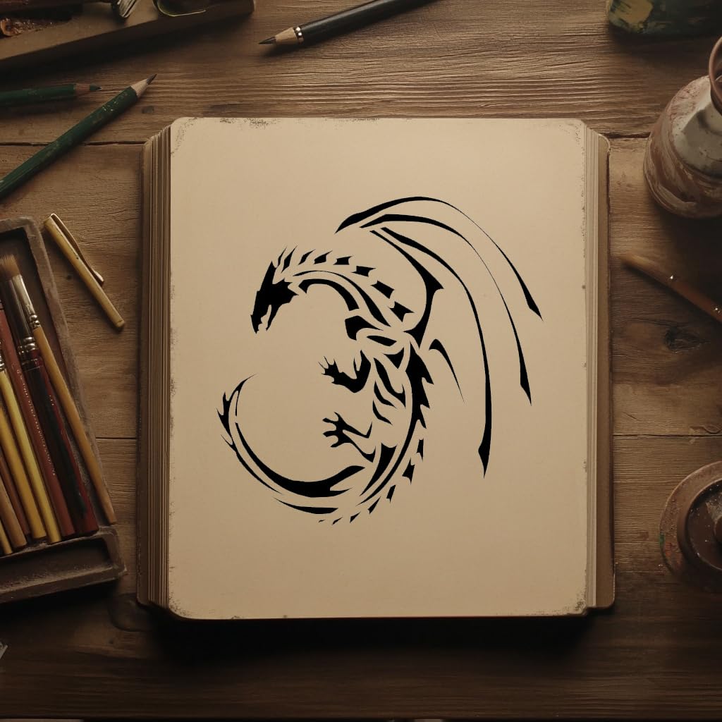 [20Pcs Set] Dragon Theme Stencil for Painting on Walls, Wood, and Canvas - Reusable, 8 x 8 Inch stencil photo 5
