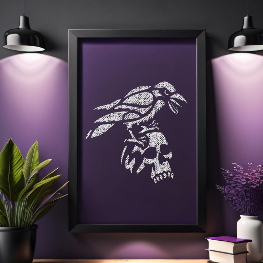 Raven on The Skull Stencil for Painting, Reusable Mylar Plastic, 5.5 x 5.5 inches stencil photo 2