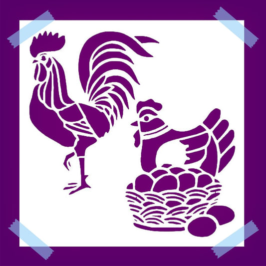 Chicken Egg Rooster Stencil for Painting – 5.5 x 5.5 Inches, Reusable Mylar Plastic, Ideal for reusable Mylar wall painting stencil