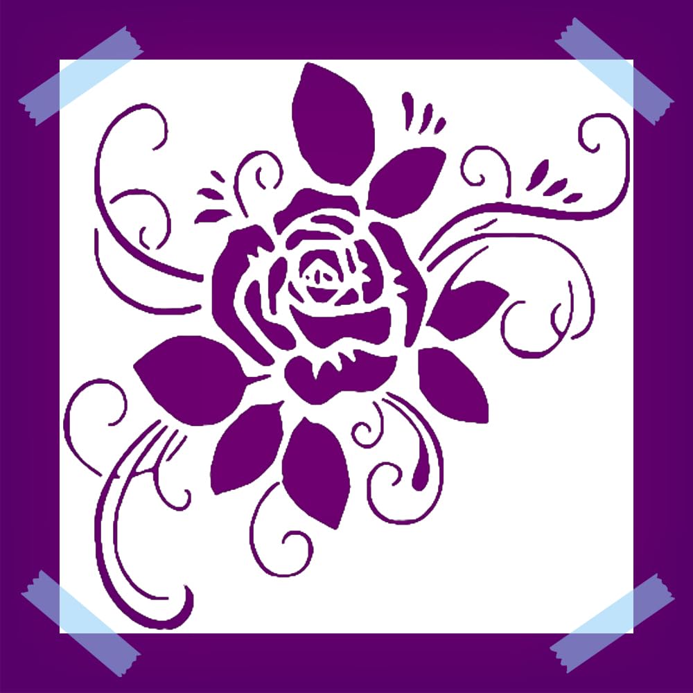Rose Stencil for Painting – 5.5 x 5.5 Inches, Reusable Mylar Plastic, Ideal for Walls, Wood reusable Mylar wall painting stencil