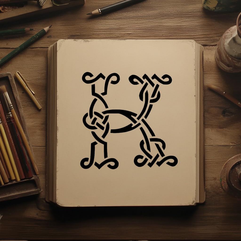 [20pcs Set] Celtic Initial K Stencil for Painting on Walls, Wood, and Canvas, 8 x 8 Inch stencil photo 4