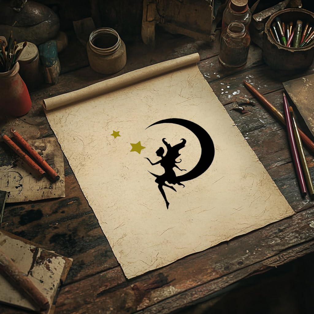 Fairies on The Moon Stencil for Painting - Plastic Reusable 5.5" L x 5.5" W stencil photo 4