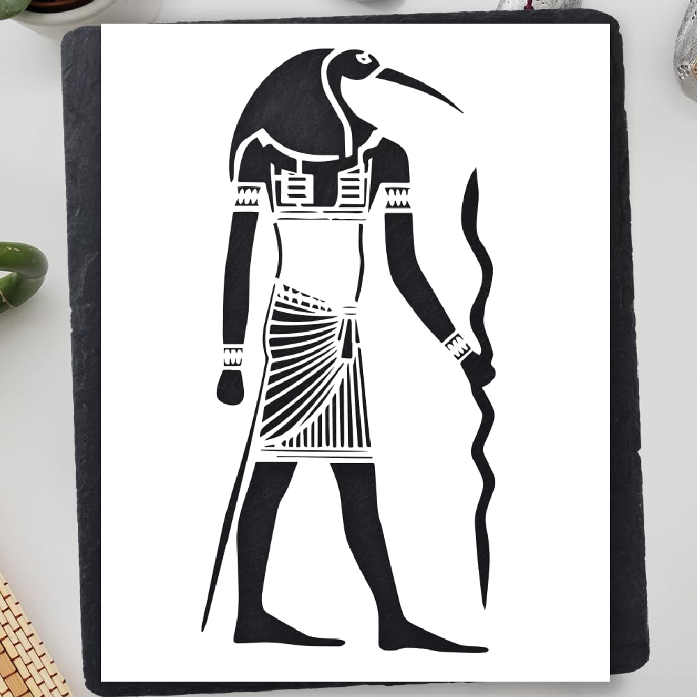 Egyptian God Thoth Stencil – Reusable Ibis-Head Deity Template for Painting on, 8.5 x 11 inches stencil photo 7