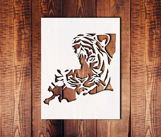 Tiger Head Logo Stencil for Painting and Crafts, Reusable Plastic 8.5" x 11" – Ideal for DIY Art reusable Mylar wall painting stencil