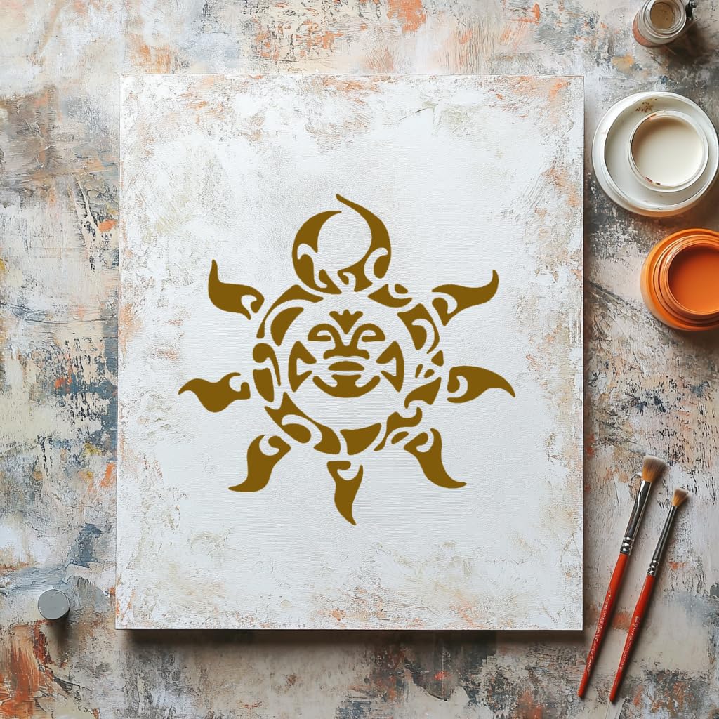 Tiki Sun Design Stencil for Painting - Reusable Plastic 5.5x5.5 Inches - Ideal for Crafts, Home stencil photo 6