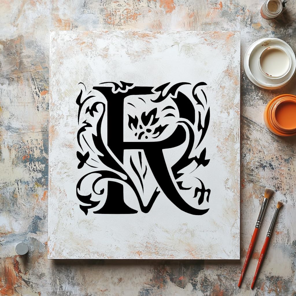 Letter Initial R Versatile Stencil for Painting, Reusable Plastic Stencil - 8x8 Inch Ideal for stencil photo 6