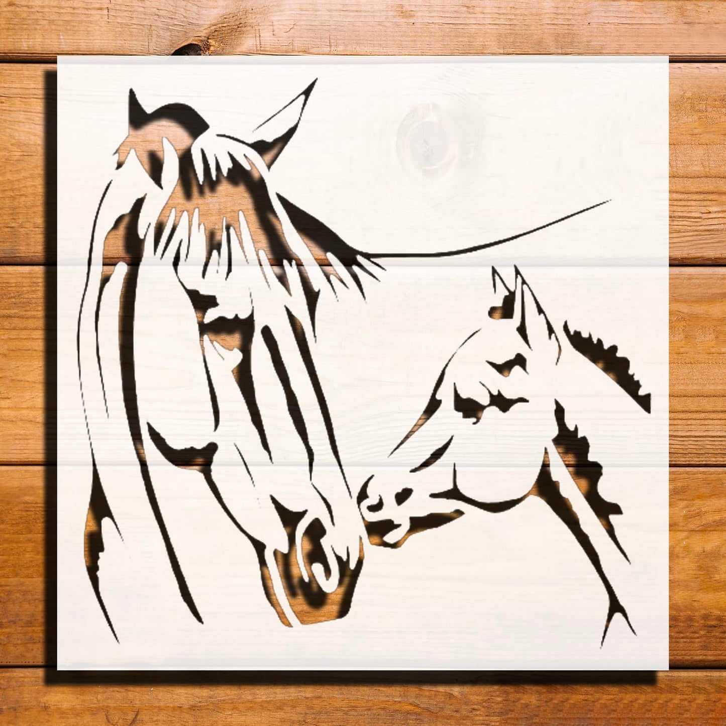 Horse and foal Stencil for Painting, Plastic Reusable 8" L x 8" W reusable Mylar wall painting stencil