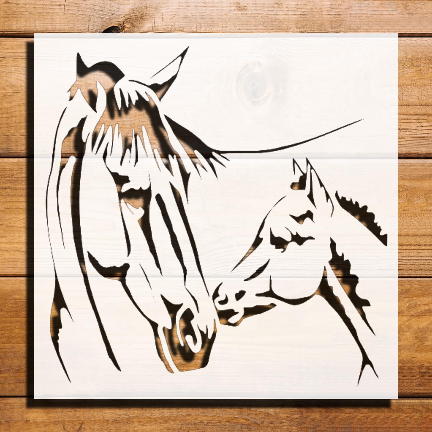 Horse and foal Stencil for Painting, Plastic Reusable 8" L x 8" W reusable Mylar wall painting stencil
