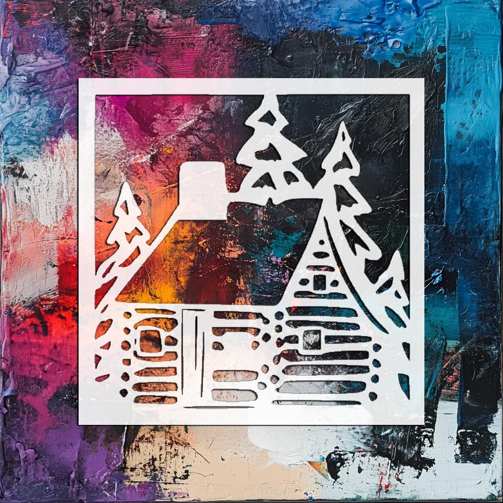 Shed in a Woods Stencil for Painting, Plastic Reusable 5.5x5.5 inch stencil photo 6