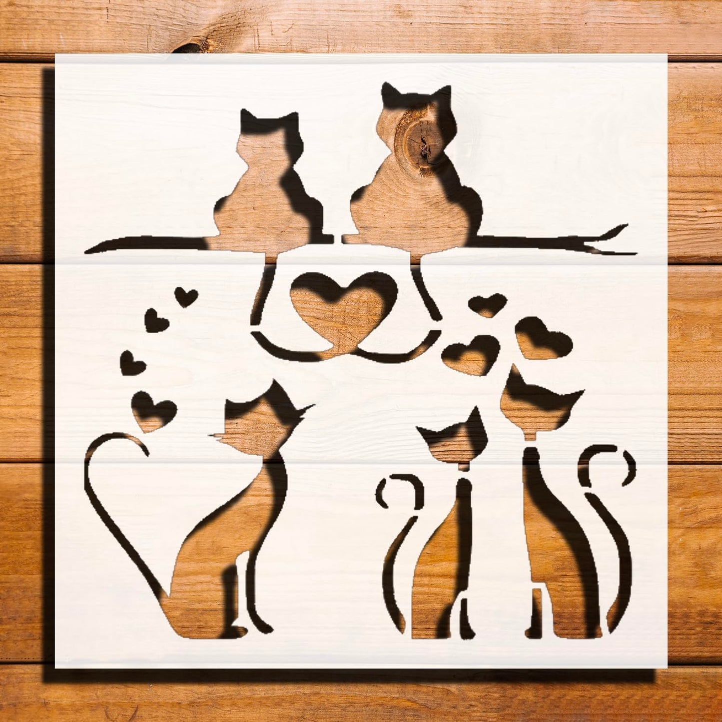 Cats Hearts Plastic Reusable Stencil for Paint, 5.5" L x 5.5" W reusable Mylar wall painting stencil