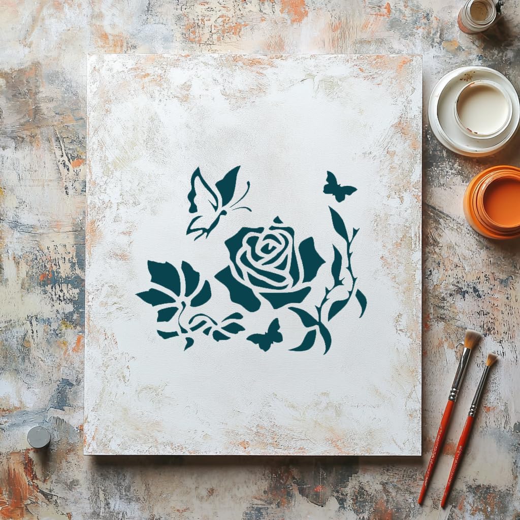 [20Pcs Set] Butterfly Rose Design Stencil for Painting - Reusable Plastic 5x6 Inch - Ideal for stencil photo 6