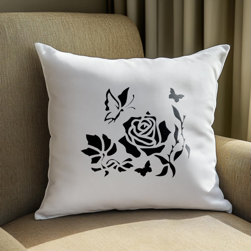 [20Pcs Set] Butterfly Rose Design Stencil for Painting - Reusable Plastic 5x6 Inch - Ideal for stencil photo 3