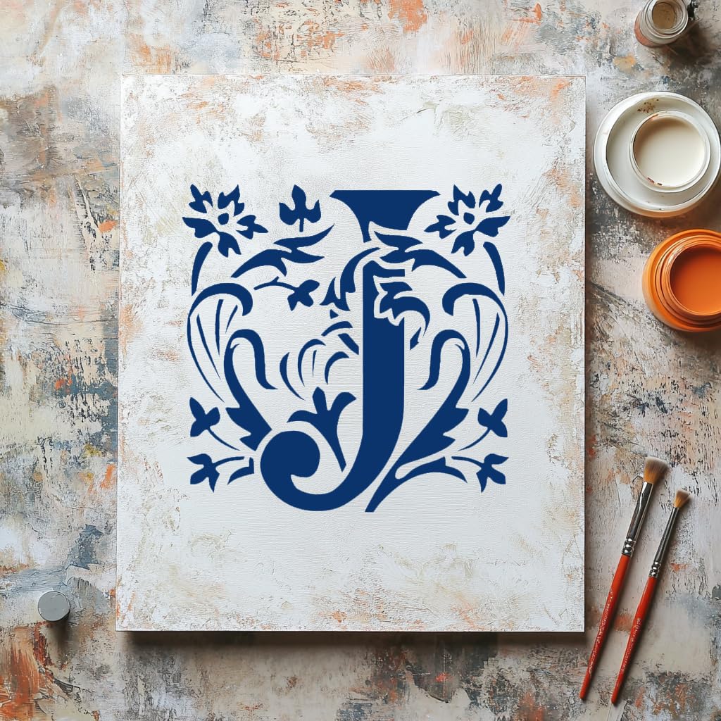[20Pcs Set] Large Letter J with Patterns Stencil for Painting – Plastic Reusable 8" L x 8" W stencil photo 6